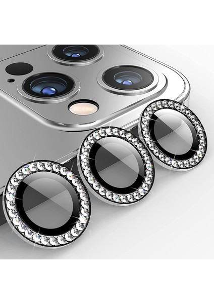 iPhone Uyumlu Gümüş Titanyum Taşlı Kamera Lens Koruyucu