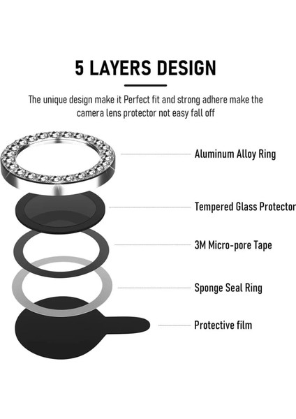 iPhone Uyumlu Gümüş Titanyum Taşlı Kamera Lens Koruyucu
