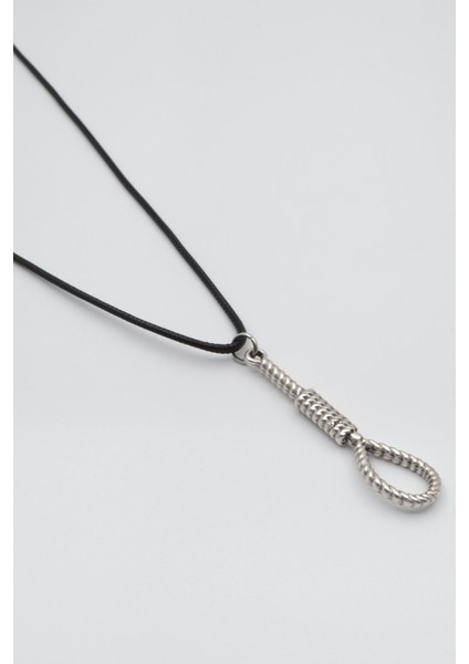 Halat - Urgan - Idam Düğümü Siyah Deri Ip Kolye - Antik Gümüş Kaplama - Kadın Erkek - 60 cm fiyatları