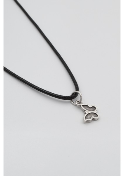 Minimalist Kelebek Siyah Deri Ip Kolye - Antik Gümüş Kaplama - Kadın Erkek - 60 cm fiyatları