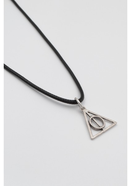 Minimal Harry Potter Ölüm Yadigarları Siyah Deri Ip Kolye - Antik Gümüş Kaplama - Kadın Erkek - 60 cm fiyatları