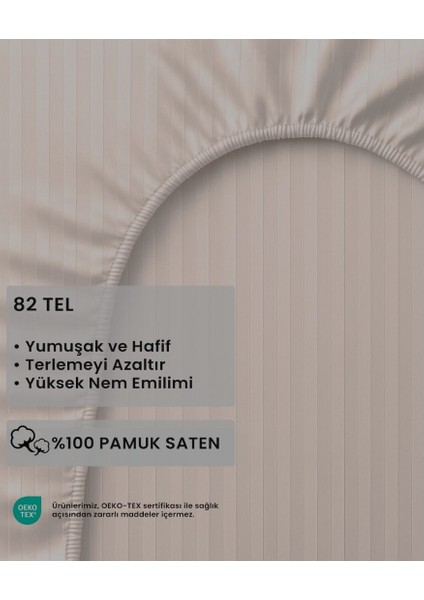 Satin Stripe %100 Pamuk Saten Tek Kişilik Çizgili Lastikli Çarşaf Seti Yastıklı 120X200+30 fırsatları
