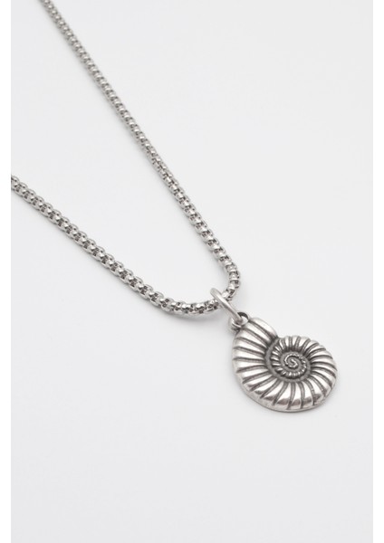 Spiral Deniz Kabuğu Örme Zincir Kolye - Antik Gümüş Kaplama - Kadın Erkek - 60 cm fiyatları