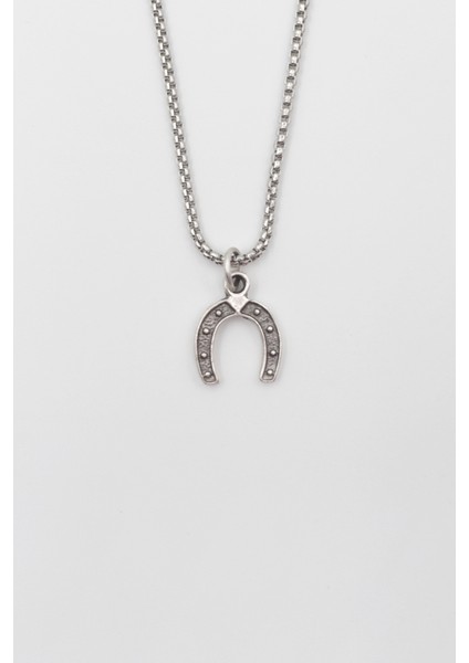 Şans Nalı Örme Zincir Kolye - Antik Gümüş Kaplama - Kadın Erkek - 60 cm