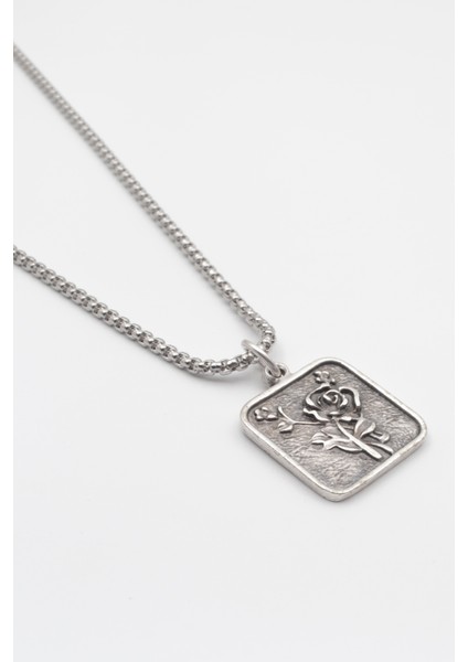 Otantik Gül Örme Zincir Kolye - Antik Gümüş Kaplama - Kadın Erkek - 60 cm fiyatları
