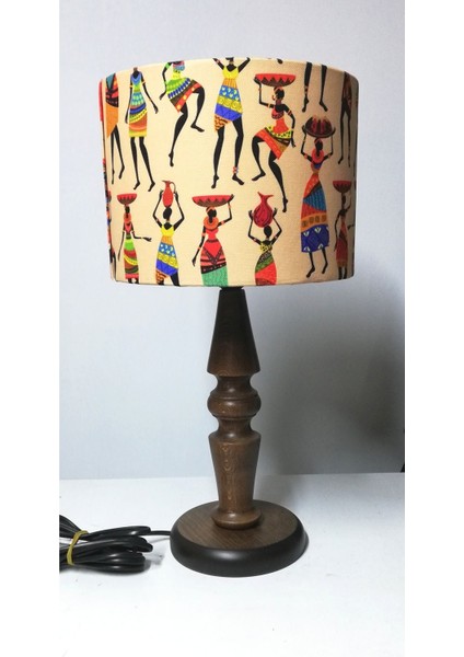 Ahşap Afrikalı Kız Figürlü Abajur, Sıcak ve Şık Tasarım