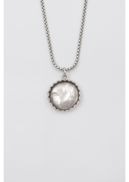 Retro Gazoz Kapağı Örme Zincir Kolye - Antik Gümüş Kaplama - Kadın Erkek - 60 cm