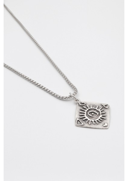 Güneş ve Göz Sembollü Örme Zincir Kolye - Antik Gümüş Kaplama - Kadın Erkek - 60 cm fiyatları