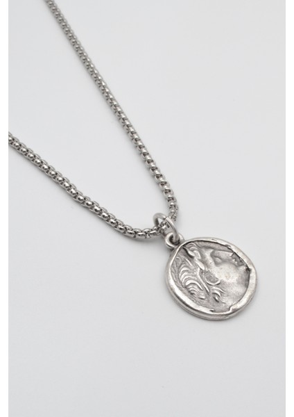 Yunan Antik Makedonya Kralı Büyük Iskender Örme Zincir Kolye - Antik Gümüş Kaplama - Kadın Erkek - 60 cm fiyatları