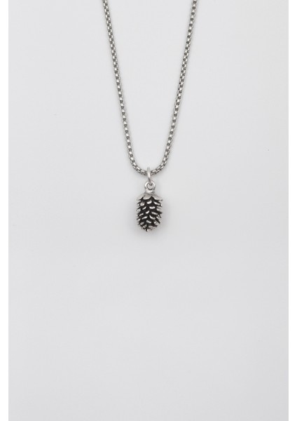 Çam Kozalağı Örme Zincir Kolye - Antik Gümüş Kaplama - Kadın Erkek - 60 cm