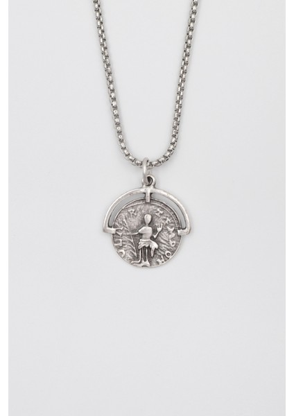 Bohem Roma Dönemi Sikke Örme Zincir Kolye - Antik Gümüş Kaplama - Kadın Erkek - 60 cm