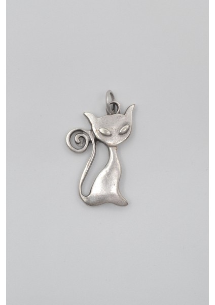 Mistik Kedi Kolye Ucu - Antik Gümüş Kaplama - Kadın Erkek