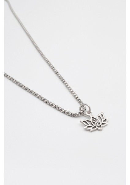 Minimal Om Sembollü Lotus Çiçeği Örme Zincir Kolye - Antik Gümüş Kaplama - Kadın Erkek - 60 cm fiyatları