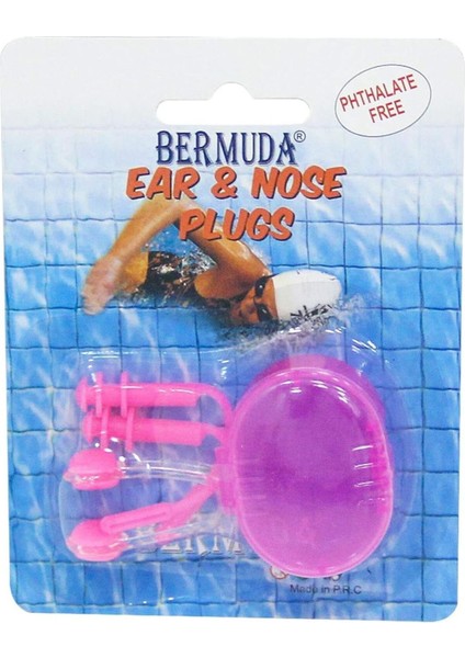 Unisex Mavi Bermuda, 3 Renk Silikon Kutulu Burunluk ve Kulaklık Seti