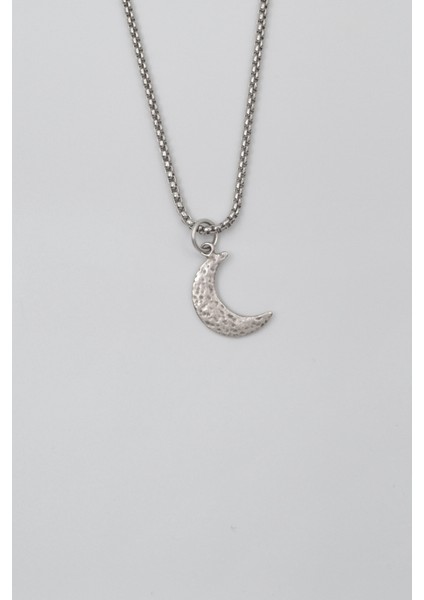 Ay Örme Zincir Kolye - Antik Gümüş Kaplama - Kadın Erkek - 60 cm