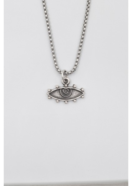 Bohem Koruyucu Göz Örme Zincir Kolye - Antik Gümüş Kaplama - Kadın Erkek - 60 cm