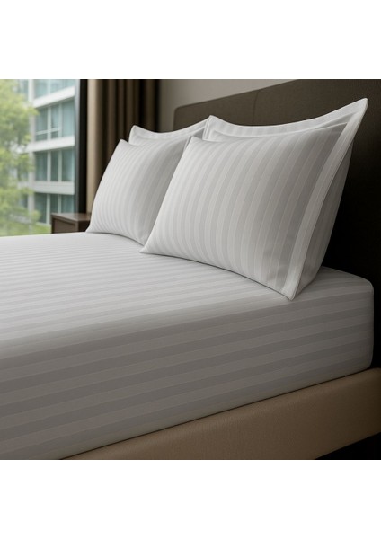 Satin Stripe %100 Pamuk Saten Tek Kişilik Çizgili Lastikli Çarşaf Seti Yastıklı 120X200+30 modelleri