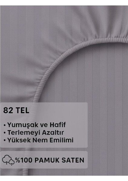 Satin Stripe %100 Pamuk Saten Tek Kişilik Çizgili Lastikli Çarşaf Seti Yastıklı 120X200+30 fırsatları