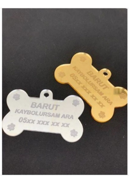 Kemik Şeklinde Pleksi Köpek Kimliği, Gold ve Gümüş Renk Seçenekleri
