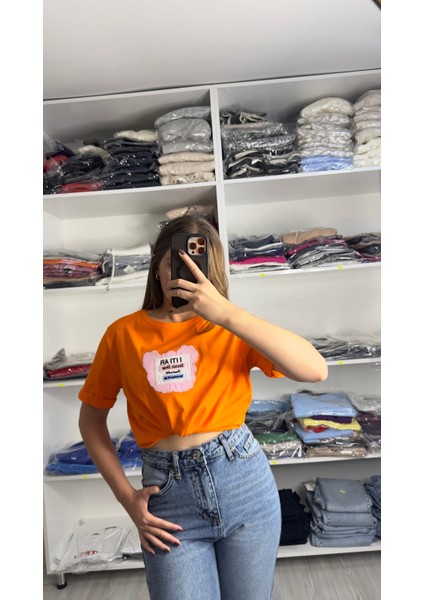 Turuncu Renkli Crops Tshirt