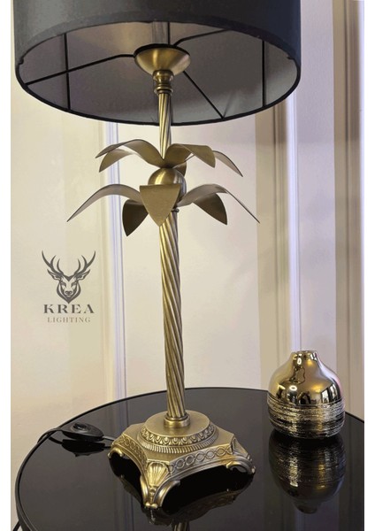 Şık Eskitme Metal Gövdeli Palmiye Detaylı Siyah Büyük Abajur fiyatları