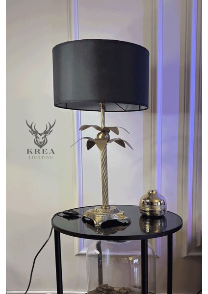 Şık Eskitme Metal Gövdeli Palmiye Detaylı Siyah Büyük Abajur fırsatları