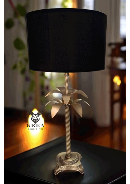 Şık Eskitme Metal Gövdeli Palmiye Detaylı Siyah Büyük Abajur indirimleri