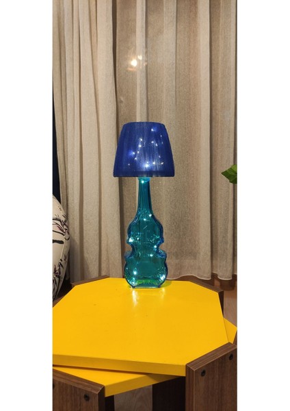 Mavi Dekoratif Cam Şişe Abajur, Peri LED ile Keman Görünümlü Aydınlatma indirimleri