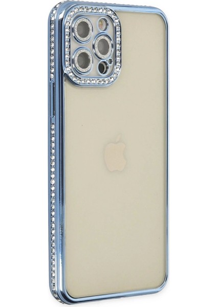 Newface iPhone 12 Pro Kılıf Joke Taşlı Silikon - Mavi