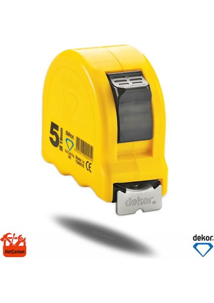 Sarı Çelik Şerit Metre, 5 Mt, 25 Mm, Dayanıklı ve Hafif Ölçüm Aracı