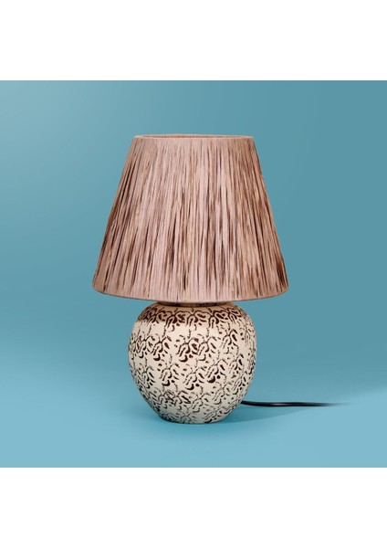 Bej Seramik Abajur 35X35X25 Cm, Şık ve Modern Dekorasyon Parçası