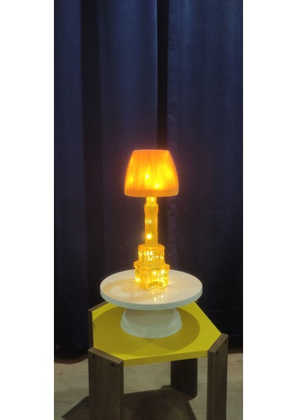 Turuncu Renkli Saat Kulesi Temalı Dekoratif Cam Şişe Aydınlatması