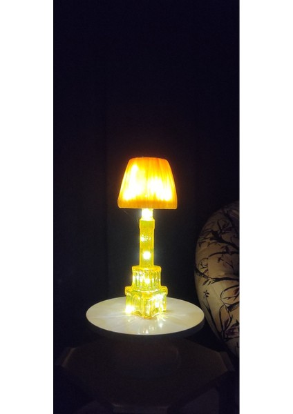 Turuncu Renkli Saat Kulesi Temalı Dekoratif Cam Şişe Aydınlatması