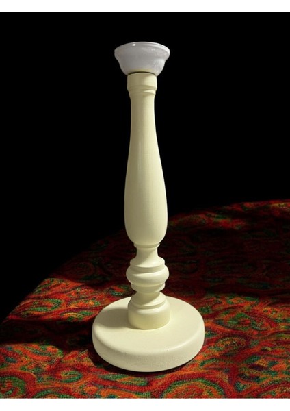 Krem Renk Abajur Ayağı, 34 Cm, Şık ve Şeffaf Tasarım