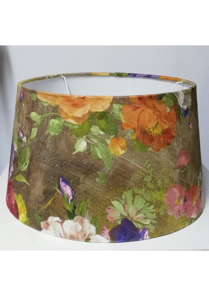 Gül Desenli Büyük Abajur Başlığı, 40 cm Çap, Renkli ve Şık Tasarım