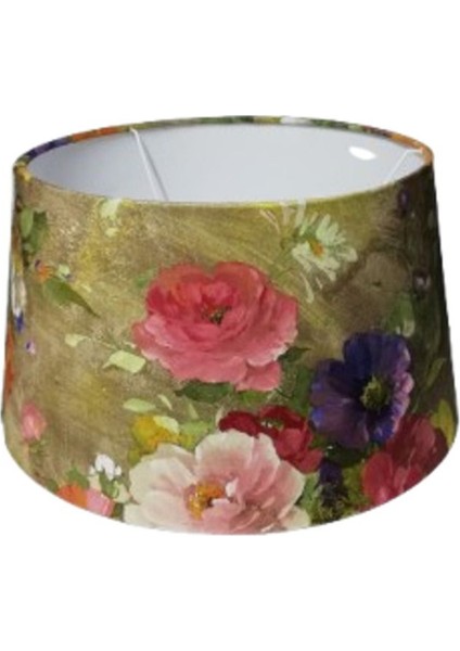 Gül Desenli Büyük Abajur Başlığı, 40 cm Çap, Renkli ve Şık Tasarım fırsatları