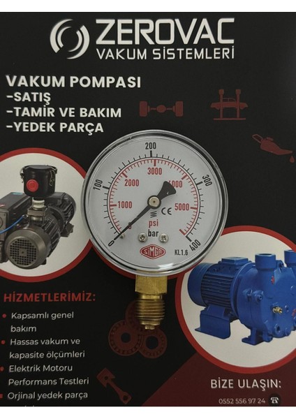 Ø63 mm Alttan Bağlantılı Kuru Tip Manometre, 0-400 Bar Ölçüm Aralığı