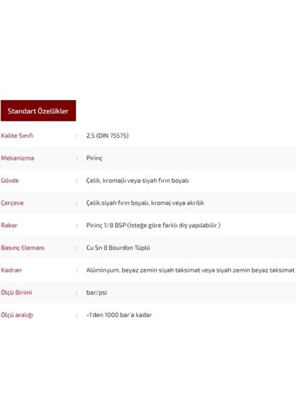 Ø52 mm Ön Flanşlı Kuru Tip Manometre, 0-160 Bar Ölçüm Aralığıyla Güvenilir Kullanım fırsatları