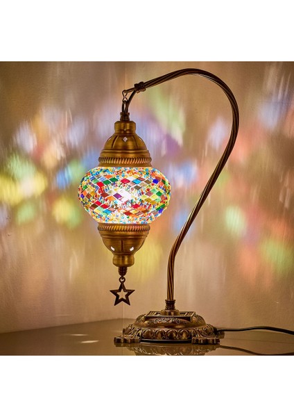 Renkli Mozaik Masa Lambası, Gece Dekoru ve Şık Tasarım