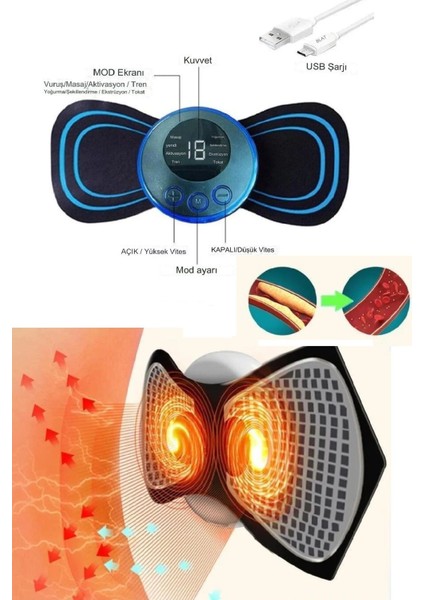 8 Modlu Taşınabilir Elektrikli Masaj Bantı, Kas Stimülatörü