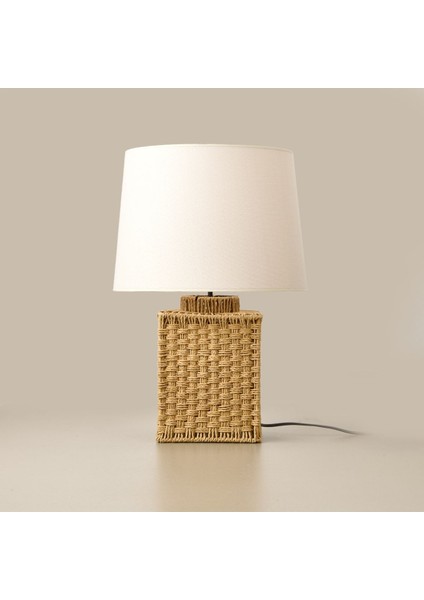 Kahverengi ve Beyaz Renklerde 50X30 cm Şık Masa Lambası Abajur Seti