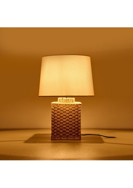 Kahverengi ve Beyaz Renklerde 50X30 cm Şık Masa Lambası Abajur Seti fırsatları