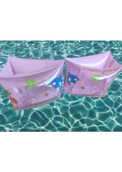 Pembe Desenli Üçgen Yüzme Kolluğu, 3-6 Yaş, Havuz ve Deniz Aksesuarı