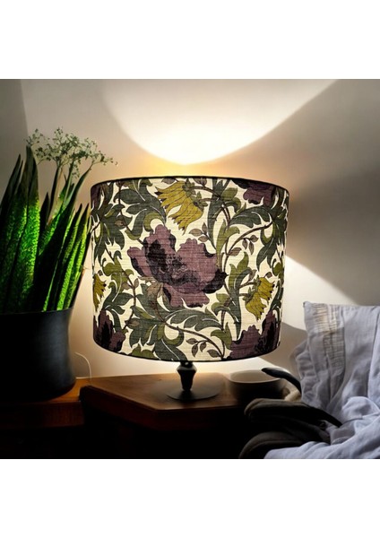 Çiçekli El Yapımı Mor Abajur Başlığı, Kaliteli Kumaş, Şık ve Zarif Tasarım fiyatları