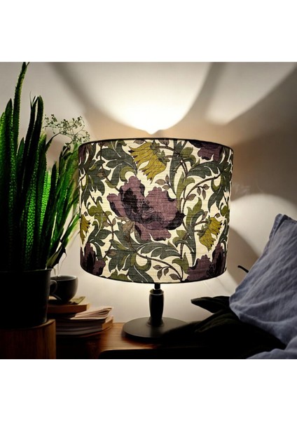 Çiçekli El Yapımı Mor Abajur Başlığı, Kaliteli Kumaş, Şık ve Zarif Tasarım modelleri