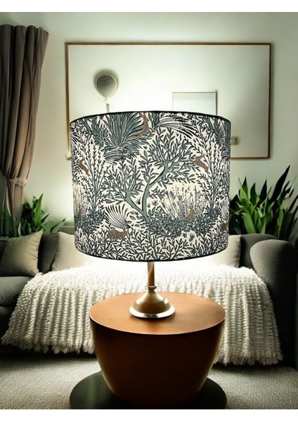 Yeşil El Yapımı Silindirik Abajur Başlığı, Yüksek Kaliteli Kumaş, Şık ve Dayanıklı