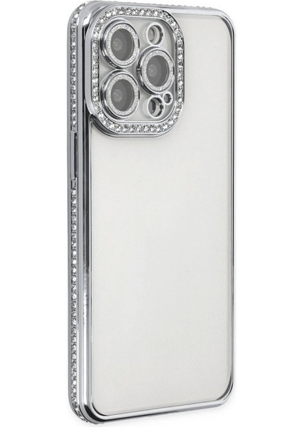 Newface iPhone 13 Pro Kılıf Joke Taşlı Silikon - Gümüş