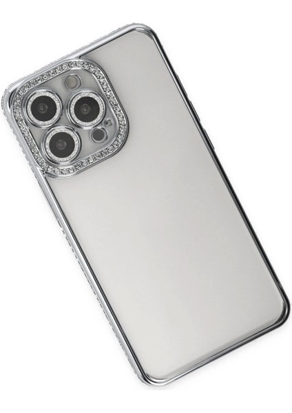 Newface iPhone 13 Pro Kılıf Joke Taşlı Silikon - Gümüş modelleri