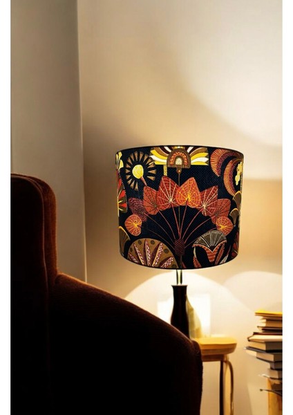 El Yapımı Lacivert Silindir Abajur Başlığı, Yüksek Kalite Kumaş, 30X20 cm