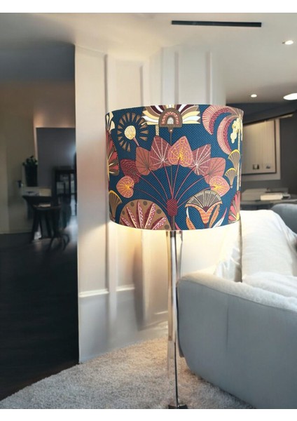 El Yapımı Lacivert Silindir Abajur Başlığı, Yüksek Kalite Kumaş, 30X20 cm indirimleri